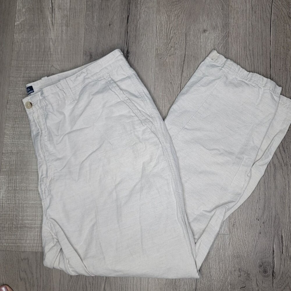Nautica Men's Classic Fit White Linen-Cotton Blend Pants 42x30 beach vacation